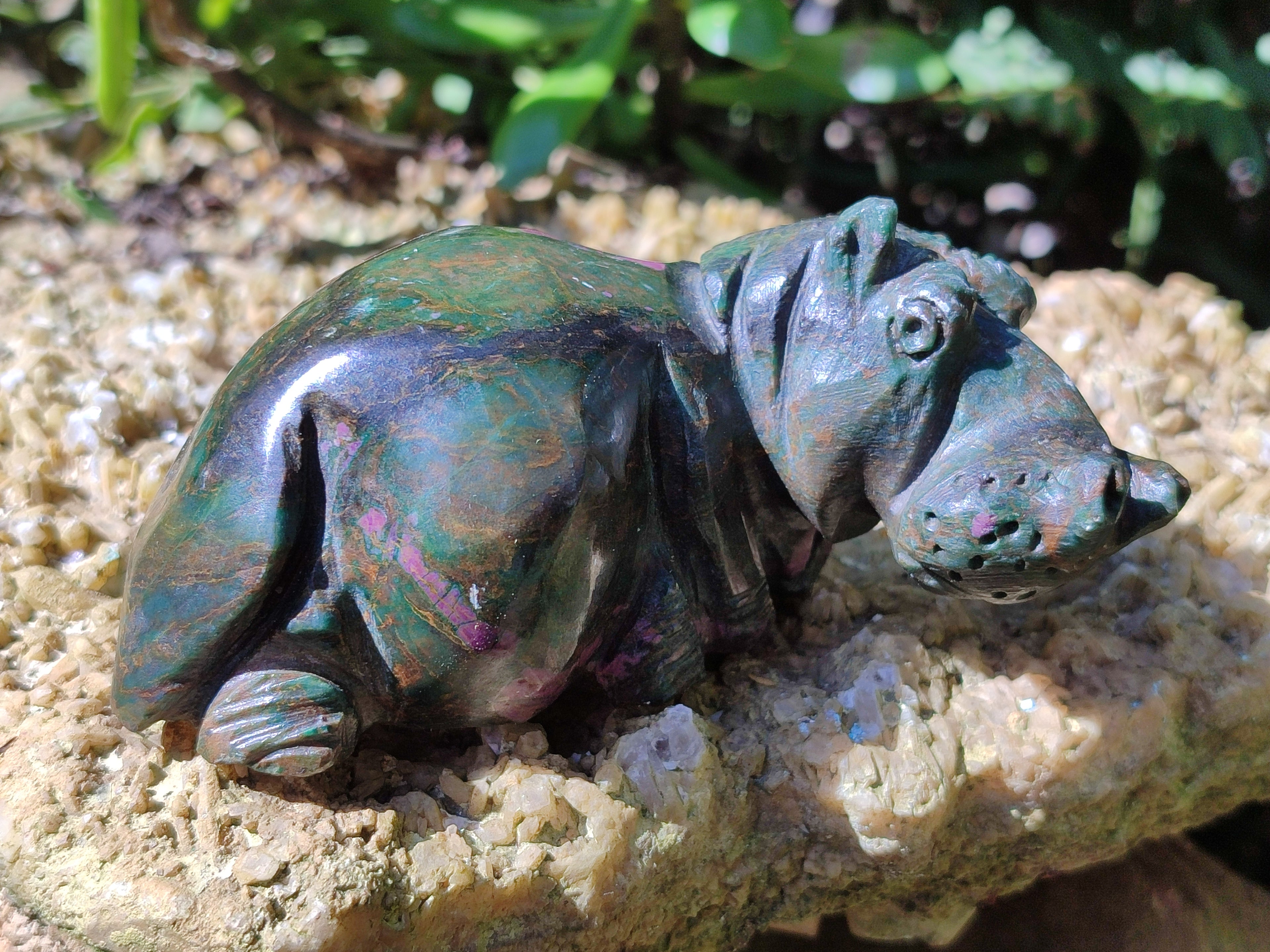 Hand Made Stone Hippo Carvings x 3 From Zimbabwe - Toprock Gemstones and Minerals 