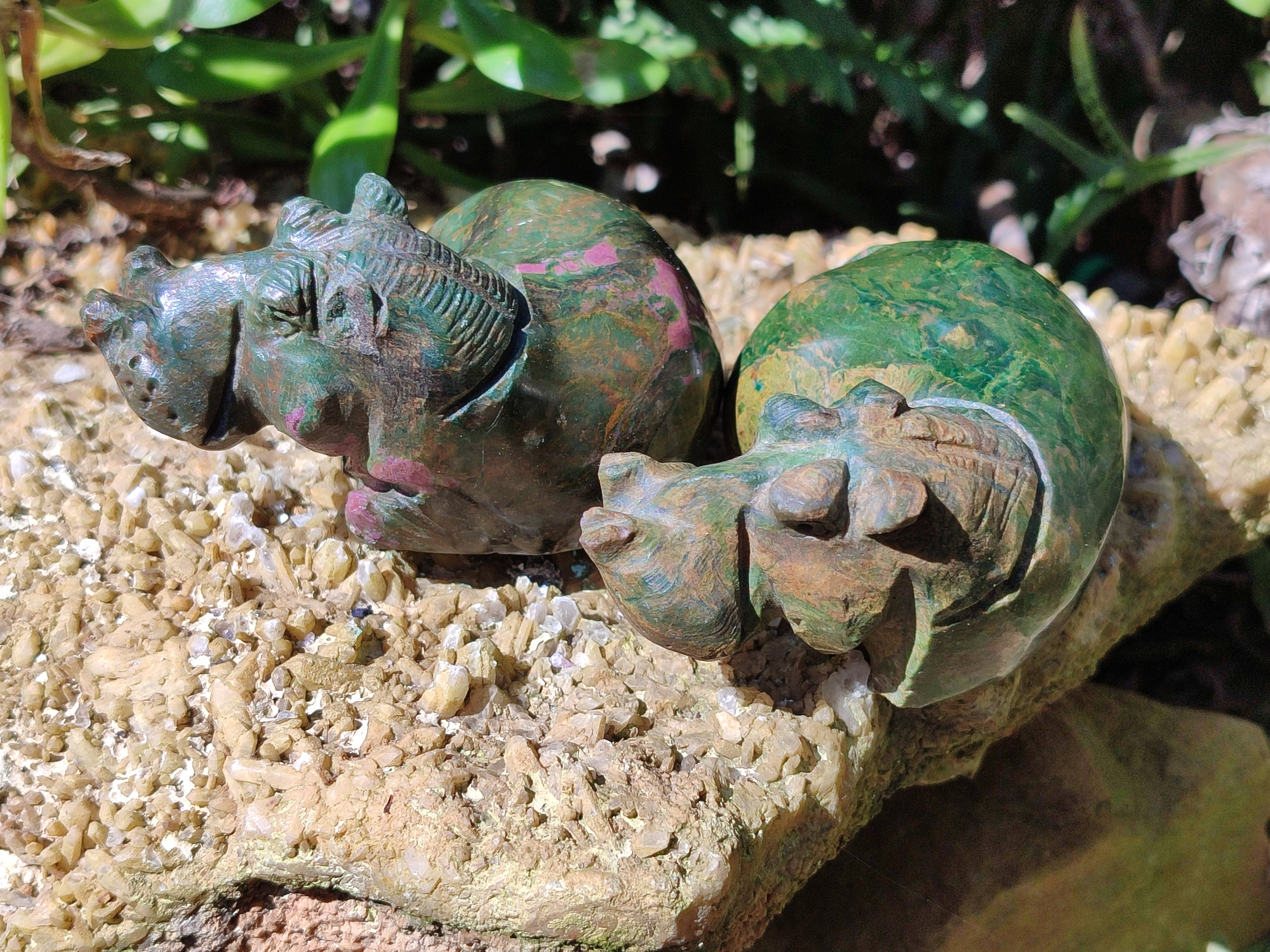 Hand Made Stone Hippo Carvings x 3 From Zimbabwe - Toprock Gemstones and Minerals 