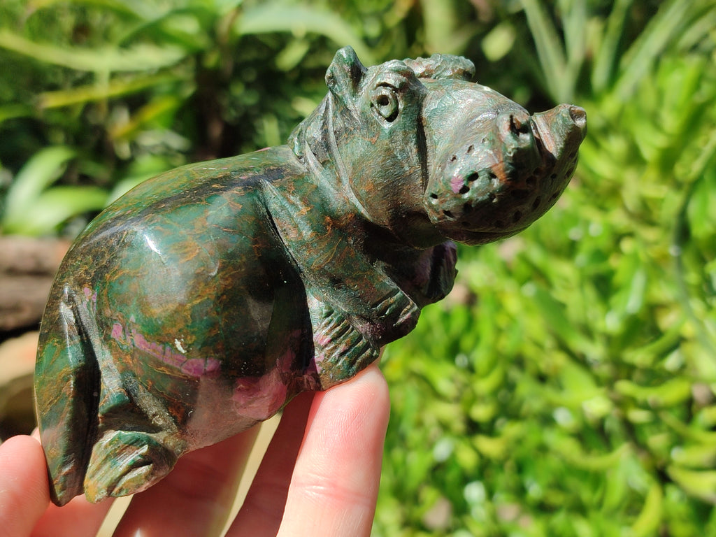 Hand Made Stone Hippo Carvings x 3 From Zimbabwe - Toprock Gemstones and Minerals 