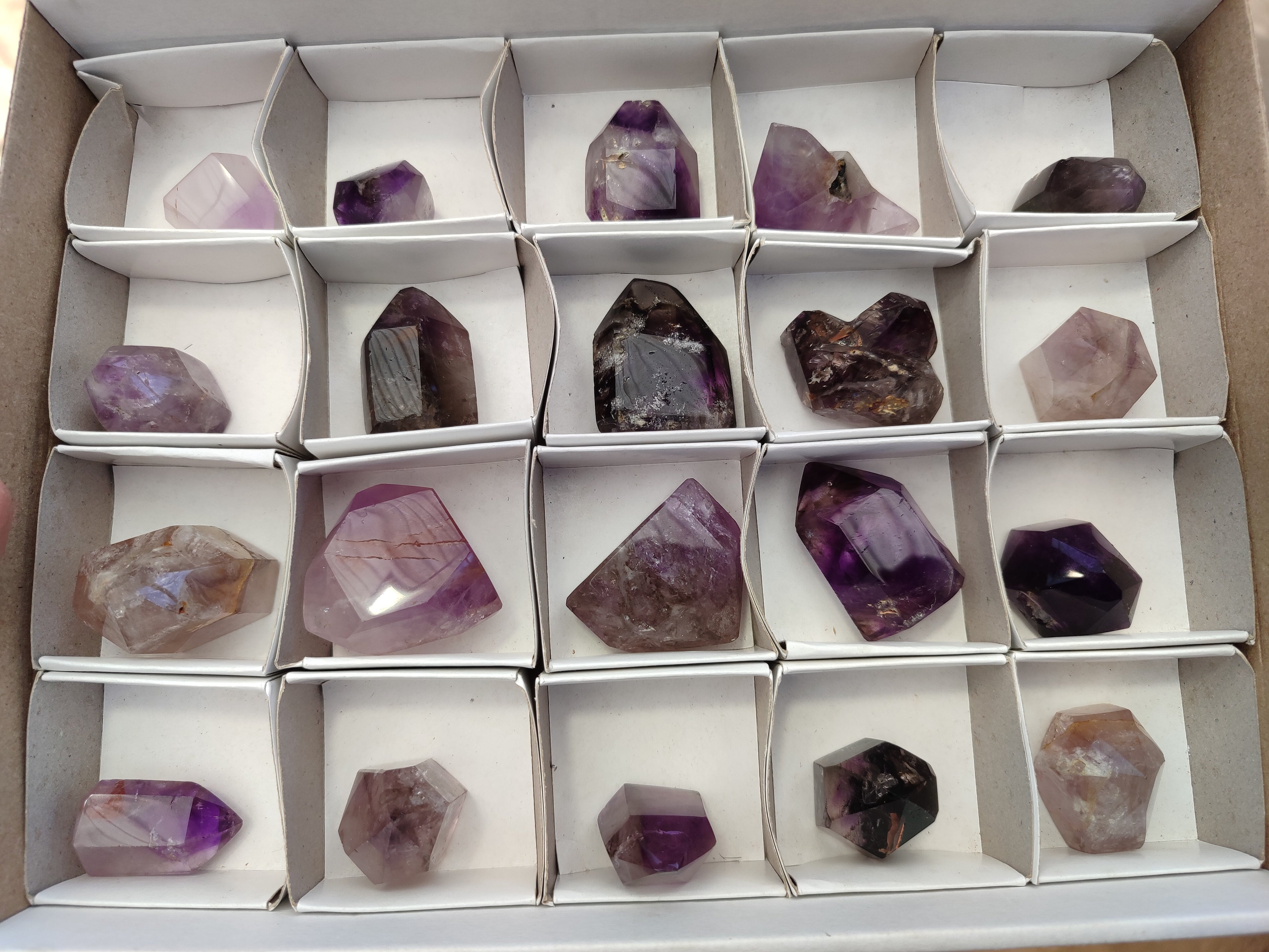 Polished Smokey Amethyst Window Quartz Crystals x 20 From Akansobe, Madagascar - Toprock Gemstones and Minerals 