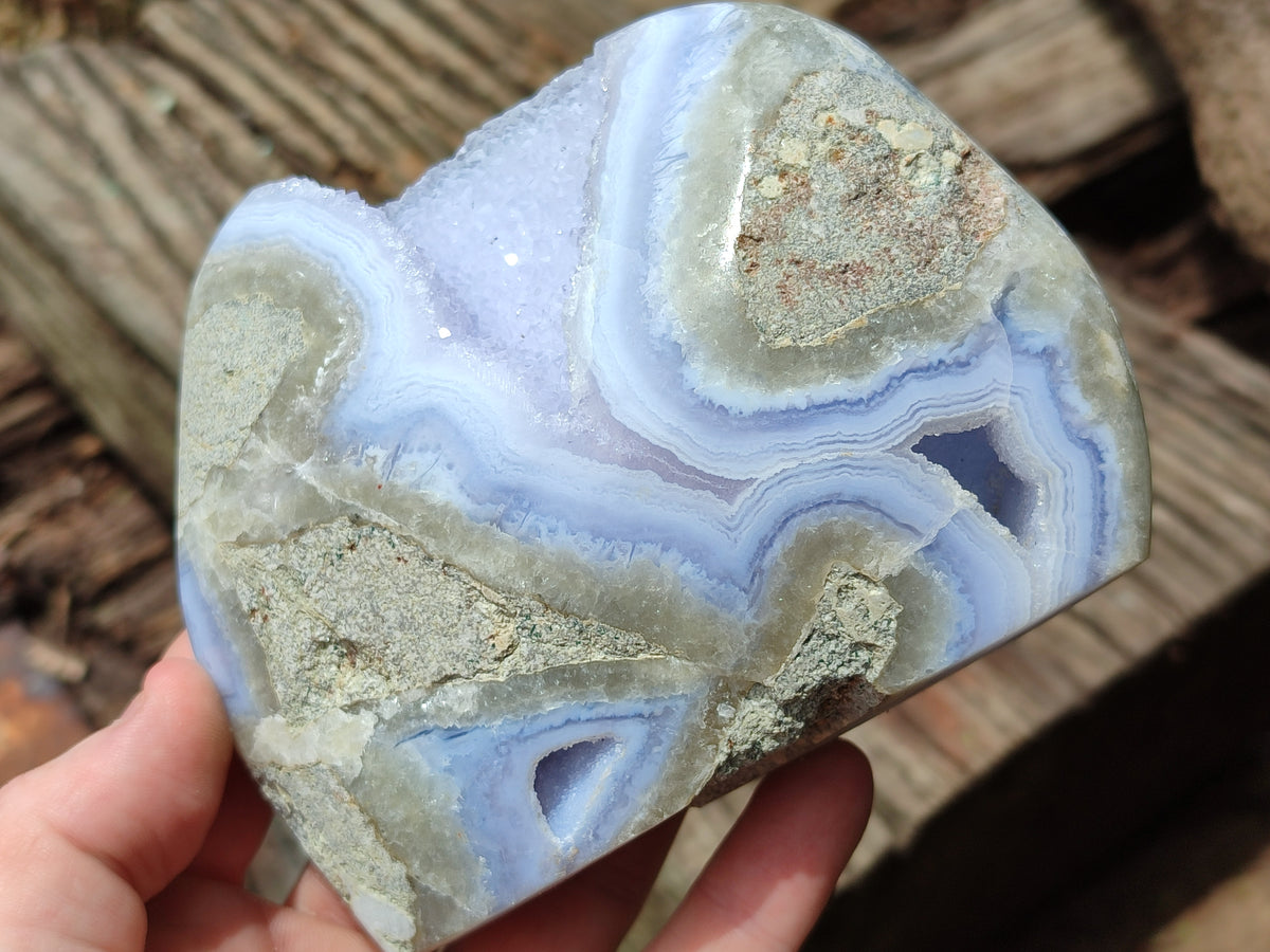 Polished Blue Lace Agate Geodes x 3 From Nsanje, Malawi - Toprock Gemstones and Minerals 