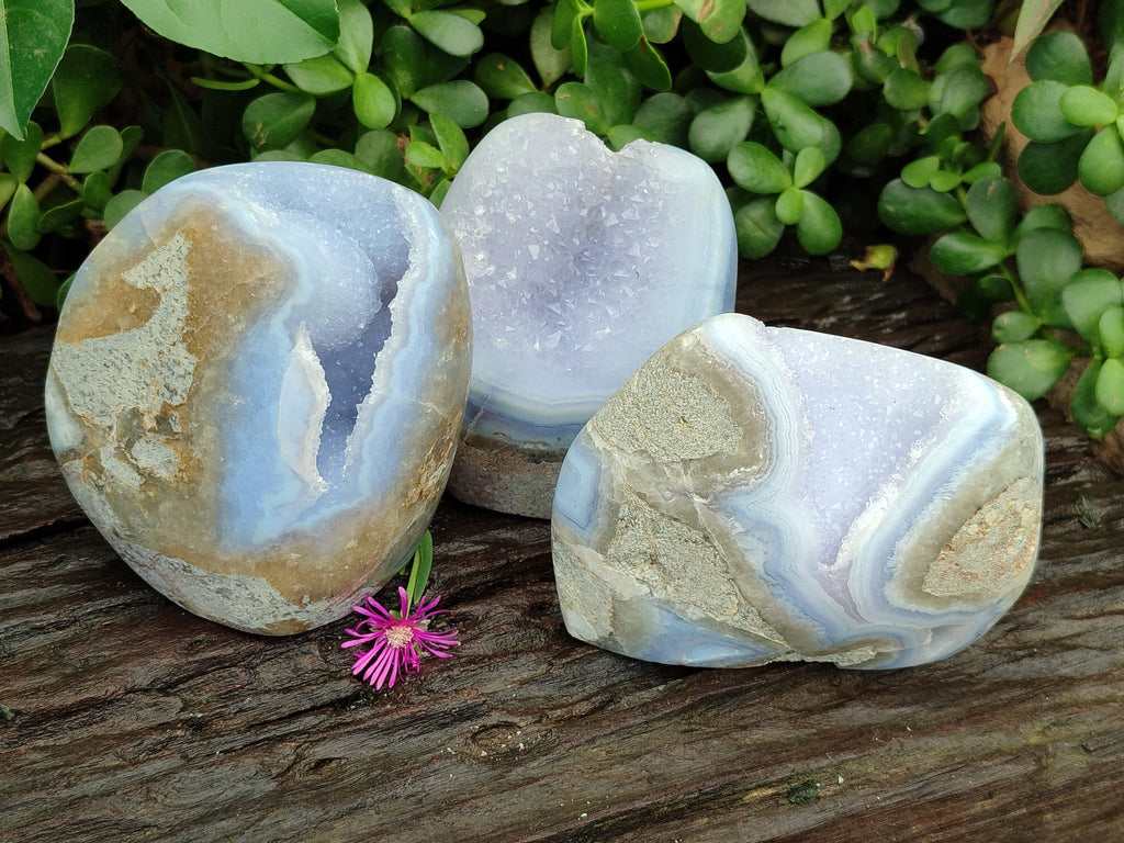 Polished Blue Lace Agate Geodes x 3 From Nsanje, Malawi - Toprock Gemstones and Minerals 