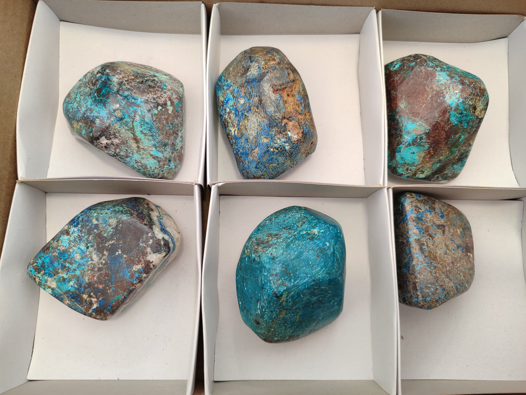 Polished Shattuckite With Chrysocolla and Azurite Free Forms x 6 From Congo - Toprock Gemstones and Minerals 