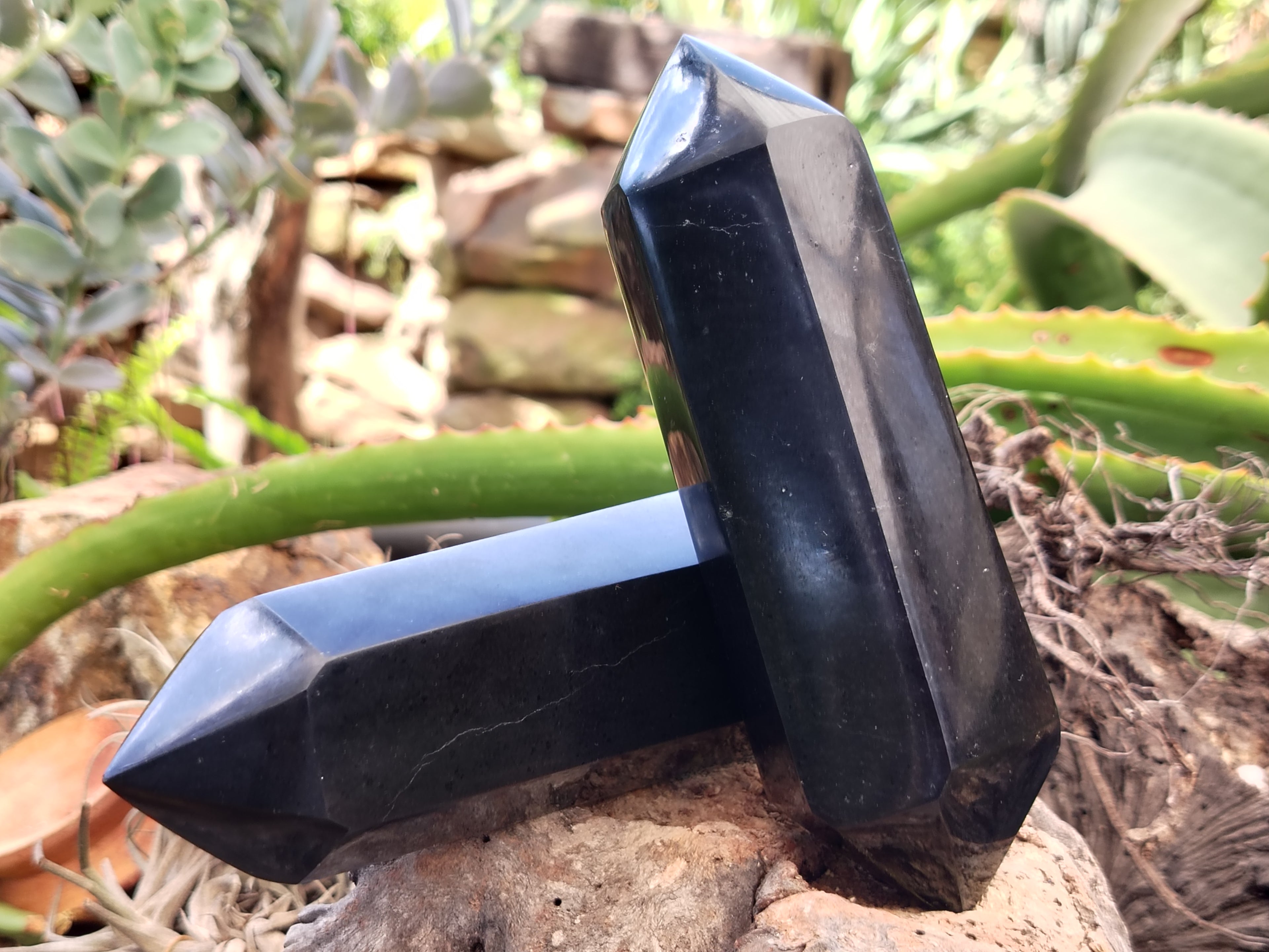 Polished Double Terminated Black Basalt Points x 3 From Antsirabe, Madagascar - Toprock Gemstones and Minerals 