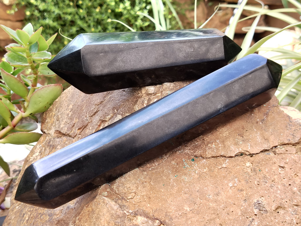 Polished Double Terminated Black Basalt Points x 3 From Antsirabe, Madagascar - Toprock Gemstones and Minerals 