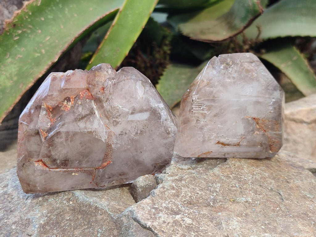 Polished Smokey Window Quartz Crystals x 6 From Madagascar - Toprock Gemstones and Minerals 