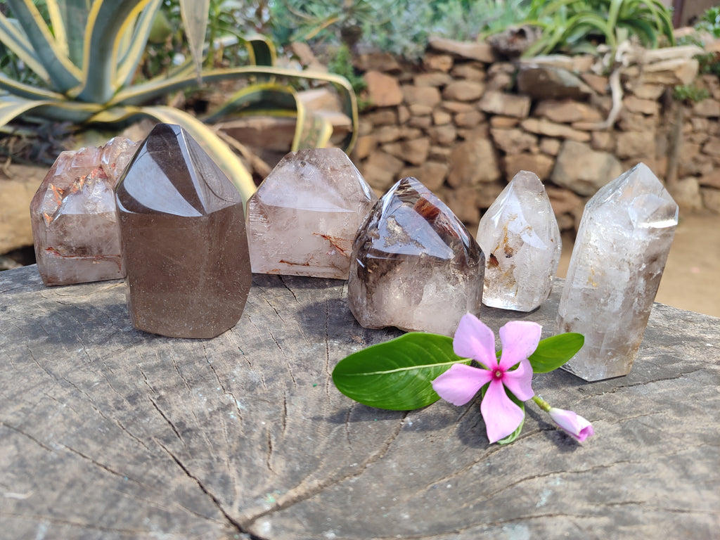 Polished Smokey Window Quartz Crystals x 6 From Madagascar - Toprock Gemstones and Minerals 