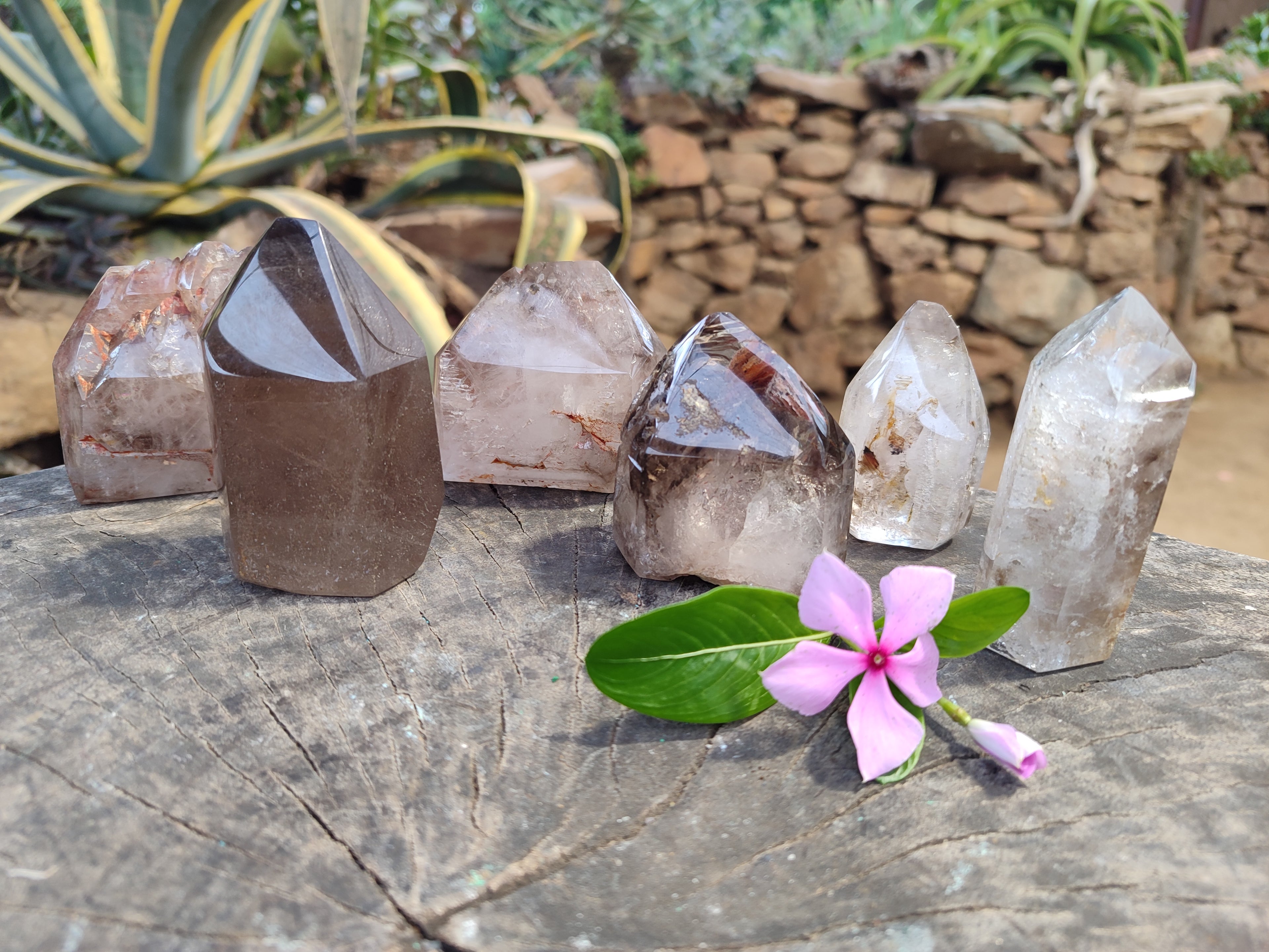 Polished Smokey Window Quartz Crystals x 6 From Madagascar - Toprock Gemstones and Minerals 