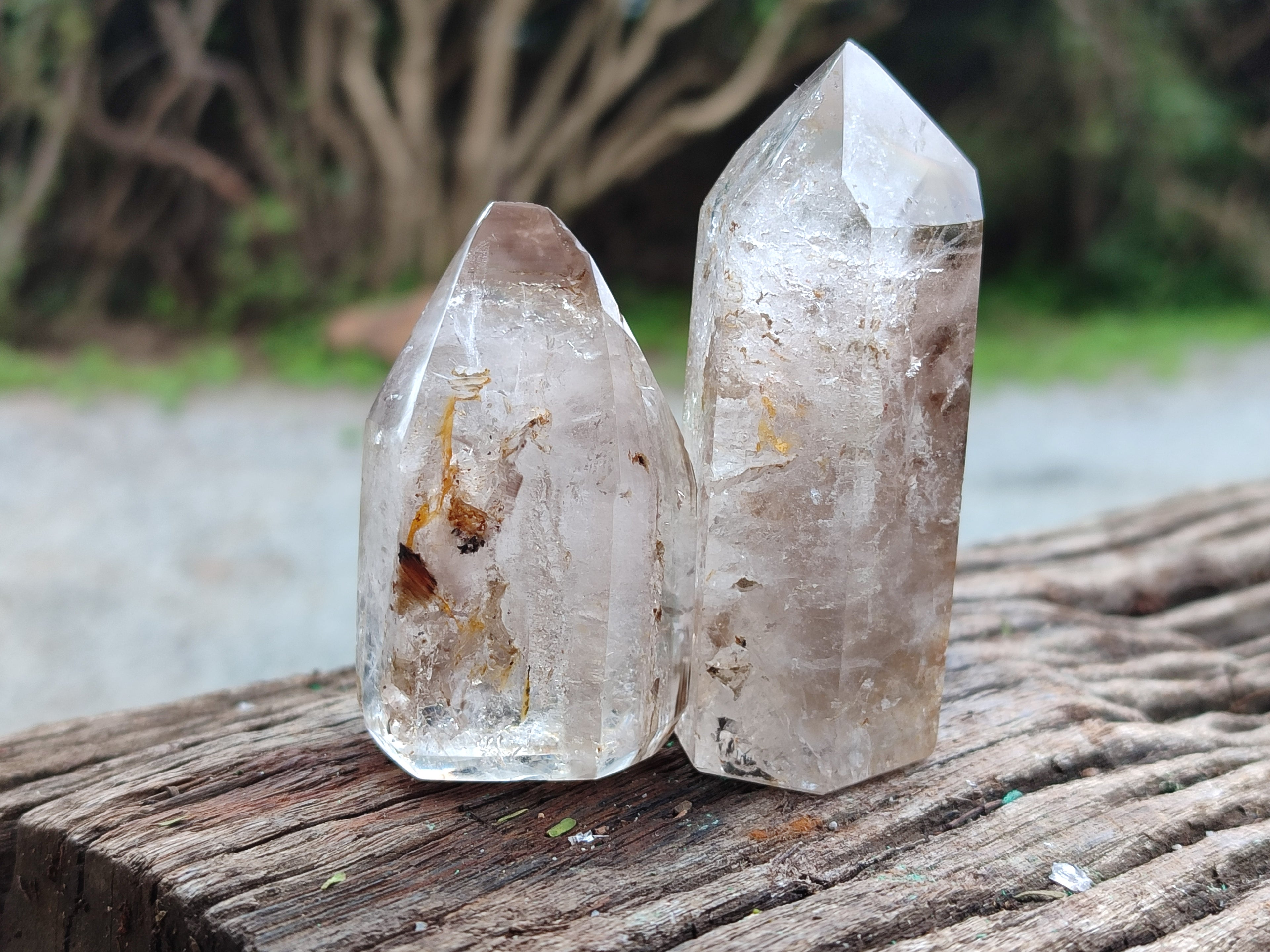 Polished Smokey Window Quartz Crystals x 6 From Madagascar - Toprock Gemstones and Minerals 