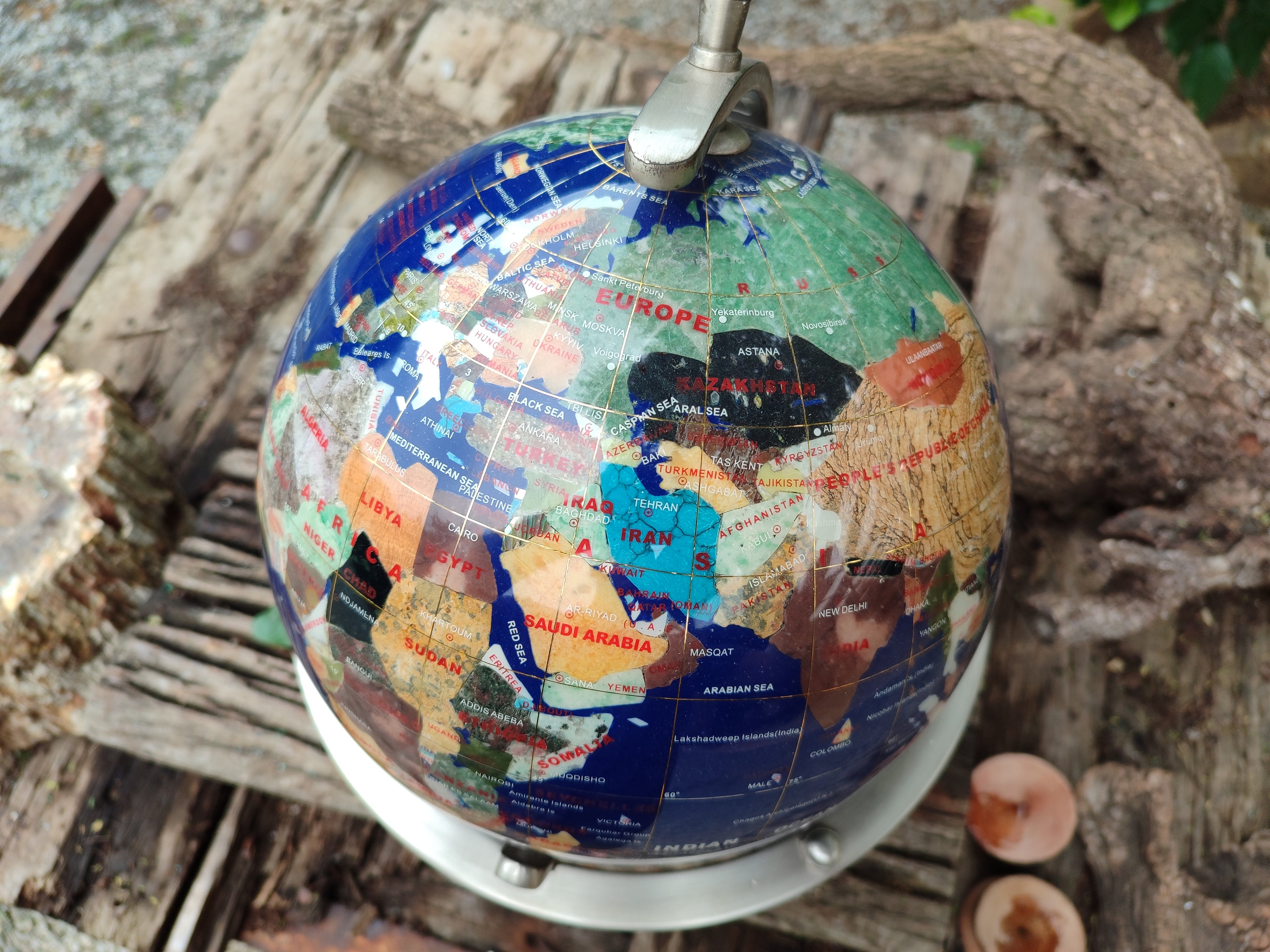 Polished Mixed Gemstone World Globe x 1 From China - Toprock Gemstones and Minerals 