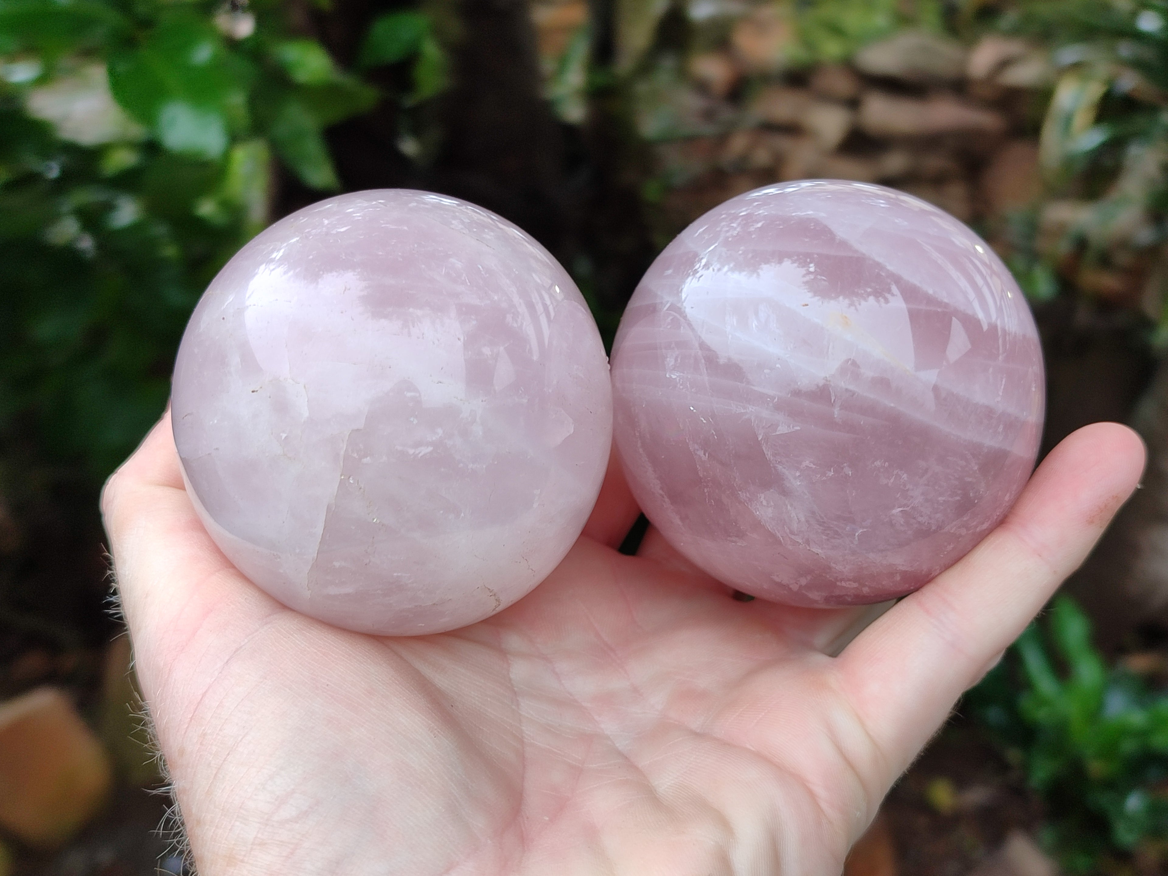 Polished Rose Quartz Spheres x 3 From Ambatondrazaka, Madagascar - Toprock Gemstones and Minerals 