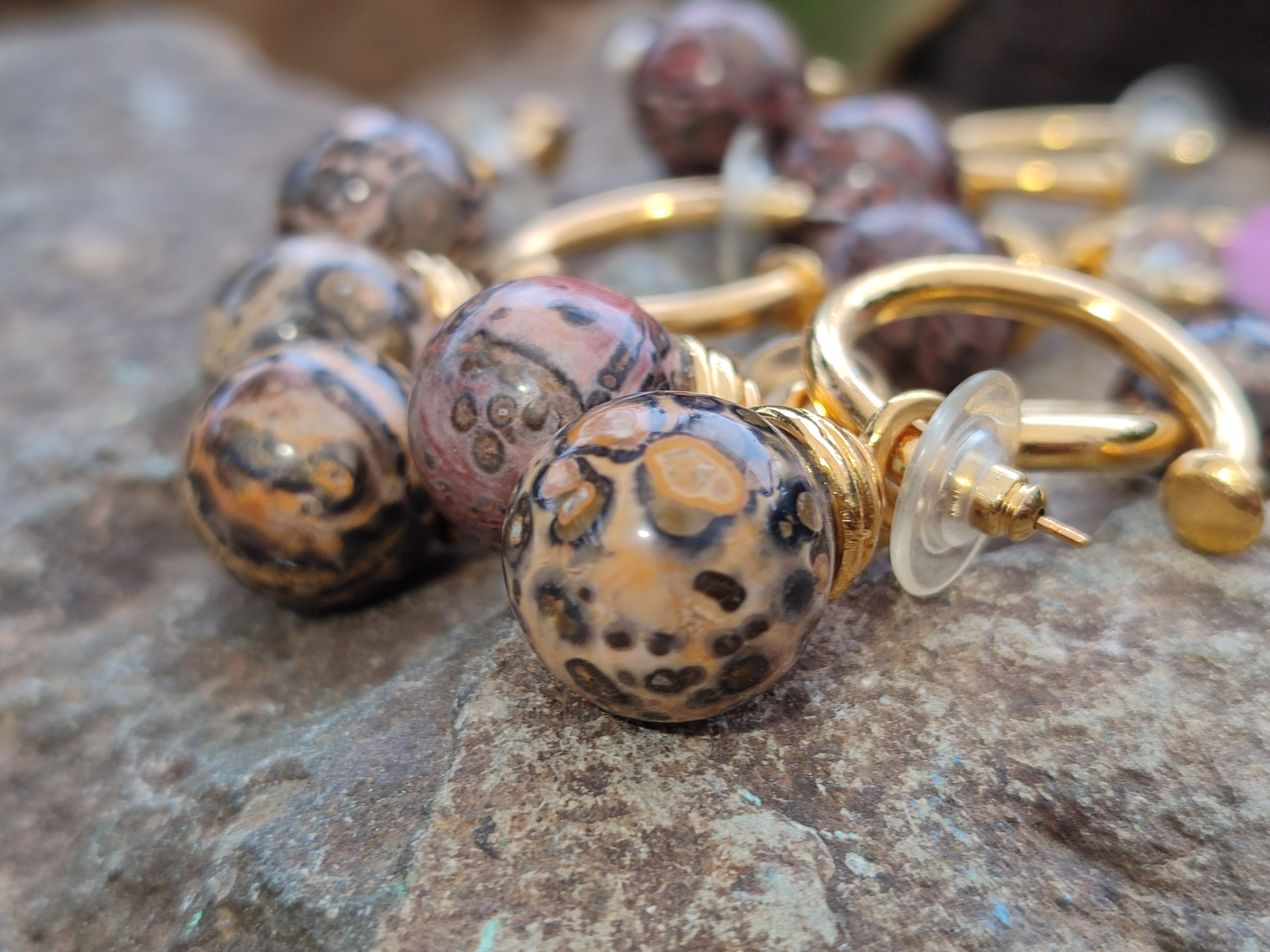 Hand Made Snakeskin Jasper Hoop Earrings - sold per item - From Australia - Toprock Gemstones and Minerals 