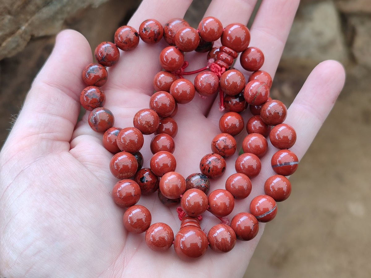 Polished Red Jasper Beaded Stretch Buddha Bracelet - Sold Per Item - From South Africa - Toprock Gemstones and Minerals 
