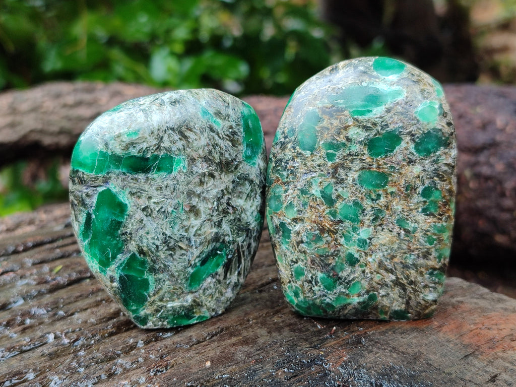 Polished Emerald Mica In Matrix Standing Free Forms x 6 From Mutoko, Zimbabwe - Toprock Gemstones and Minerals 