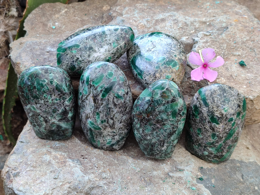 Polished Emerald Mica In Matrix Standing Free Forms x 6 From Mutoko, Zimbabwe - Toprock Gemstones and Minerals 
