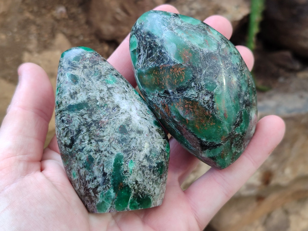 Polished Emerald Mica In Matrix Standing Free Forms x 6 From Mutoko, Zimbabwe - Toprock Gemstones and Minerals 