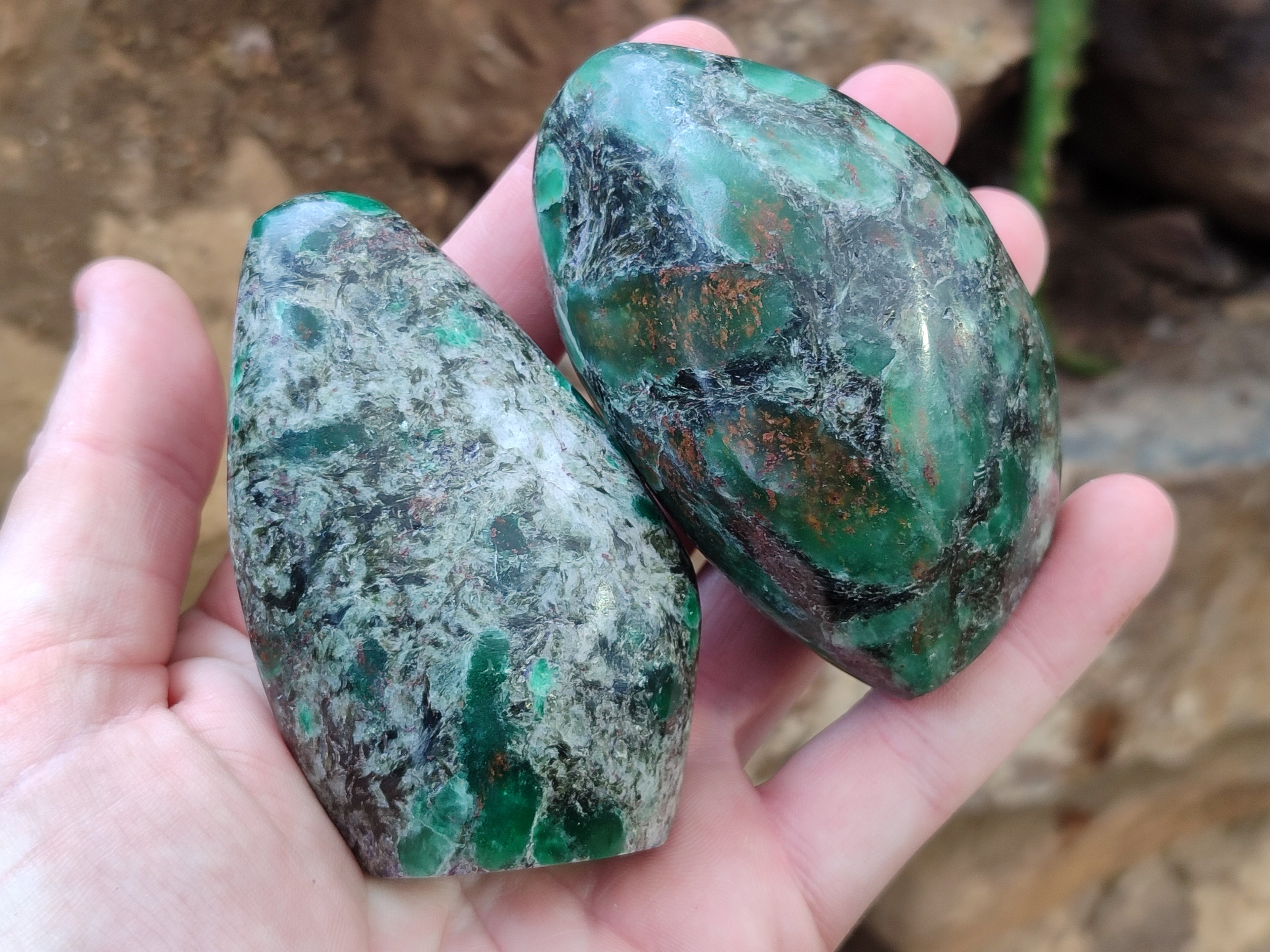Polished Emerald Mica In Matrix Standing Free Forms x 6 From Mutoko, Zimbabwe - Toprock Gemstones and Minerals 