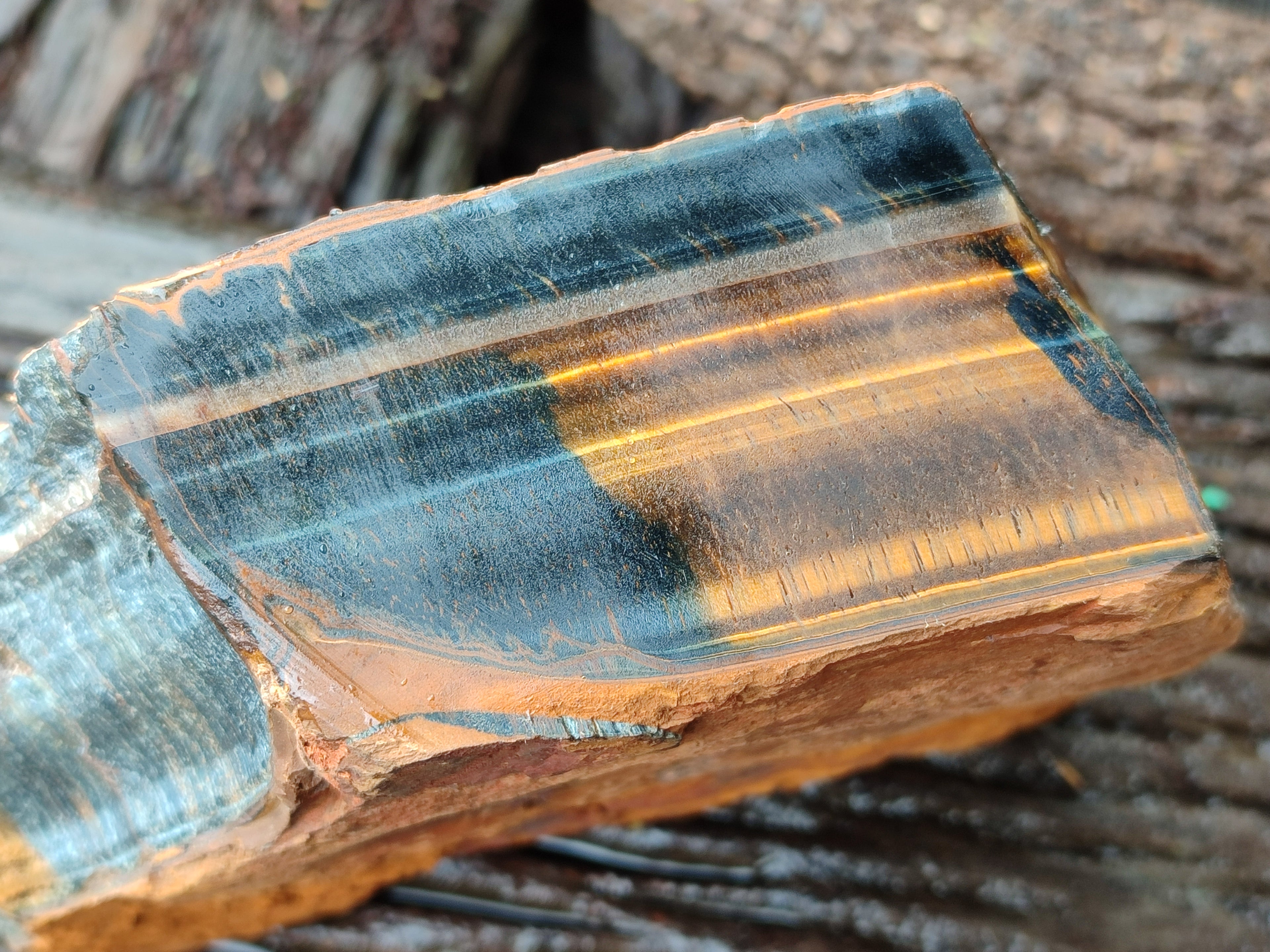 Polished On One Side Tiger's Eye Slabs x 2 From Prieska, South Africa - Toprock Gemstones and Minerals 