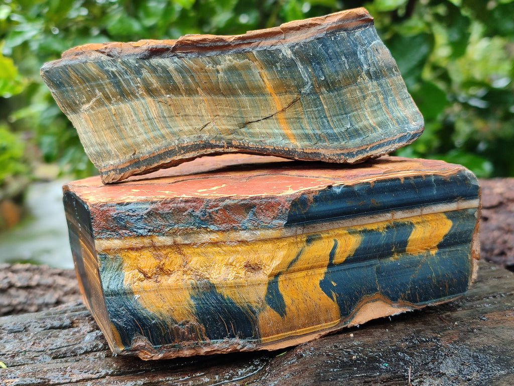 Polished On One Side Tiger's Eye Slabs x 2 From Prieska, South Africa - Toprock Gemstones and Minerals 