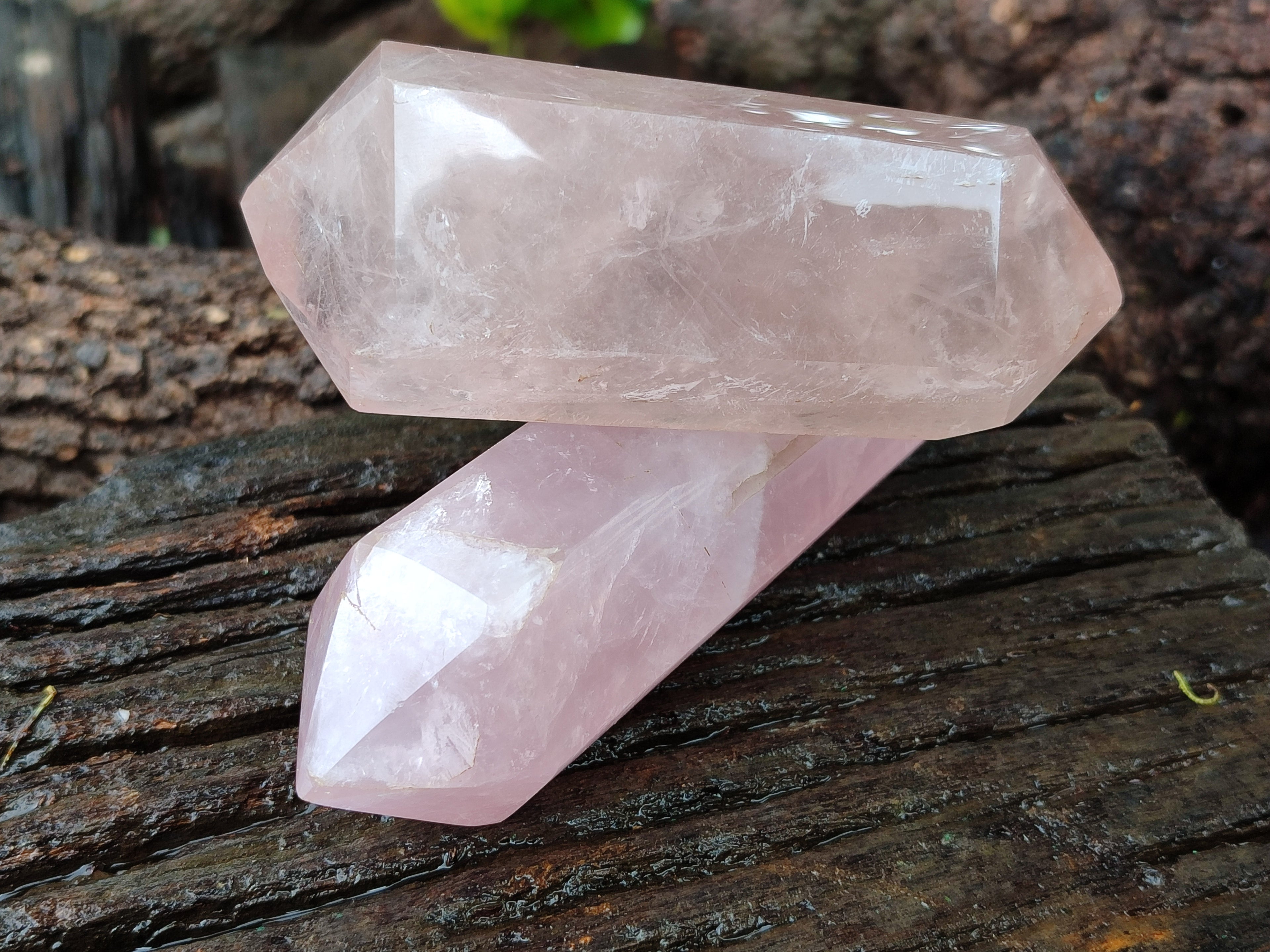 Polished Double Terminated Rose Quartz Points x 6 From Ambatondrazaka, Madagascar - Toprock Gemstones and Minerals 