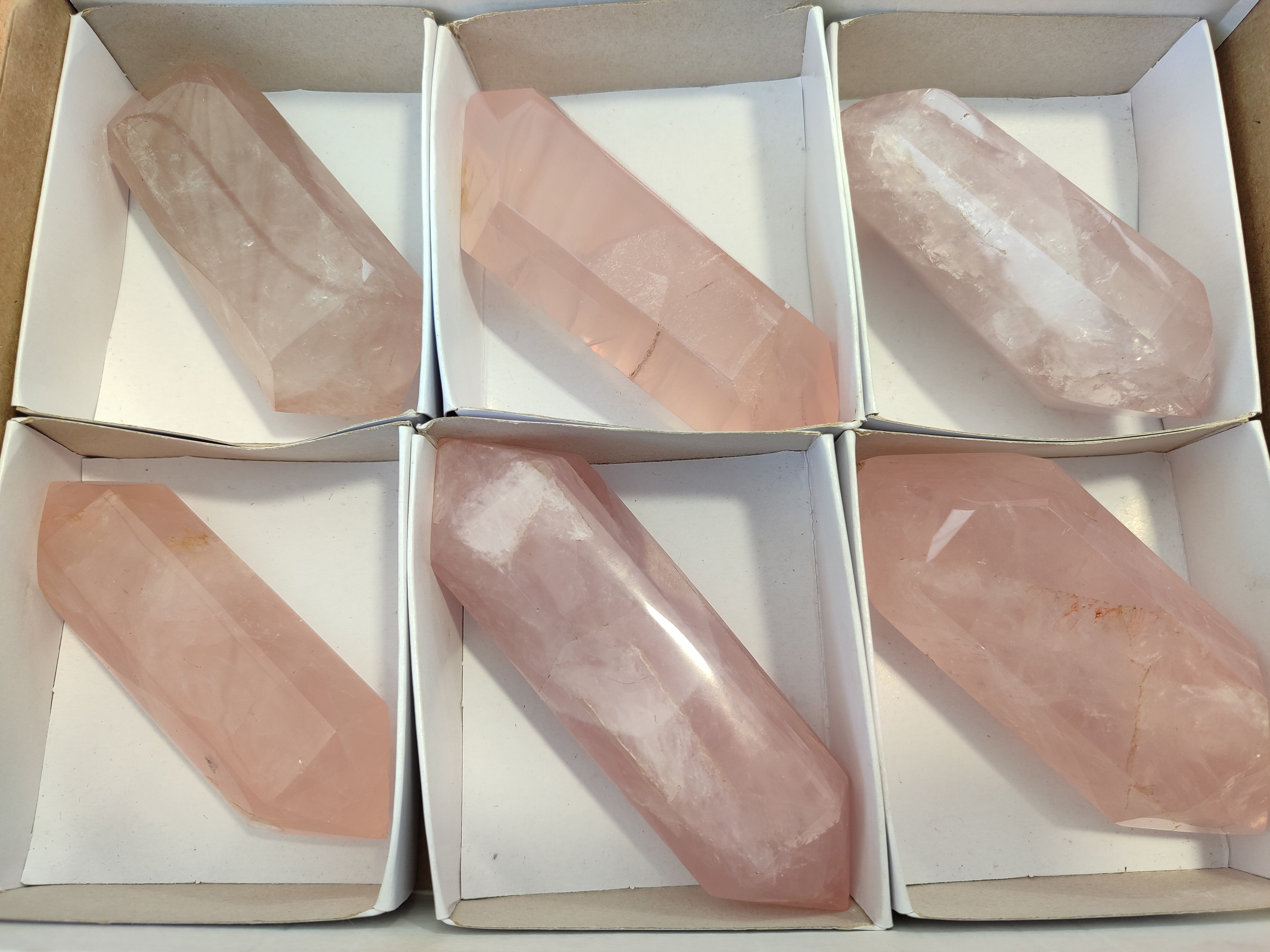 Polished Double Terminated Rose Quartz Points x 6 From Ambatondrazaka, Madagascar - Toprock Gemstones and Minerals 