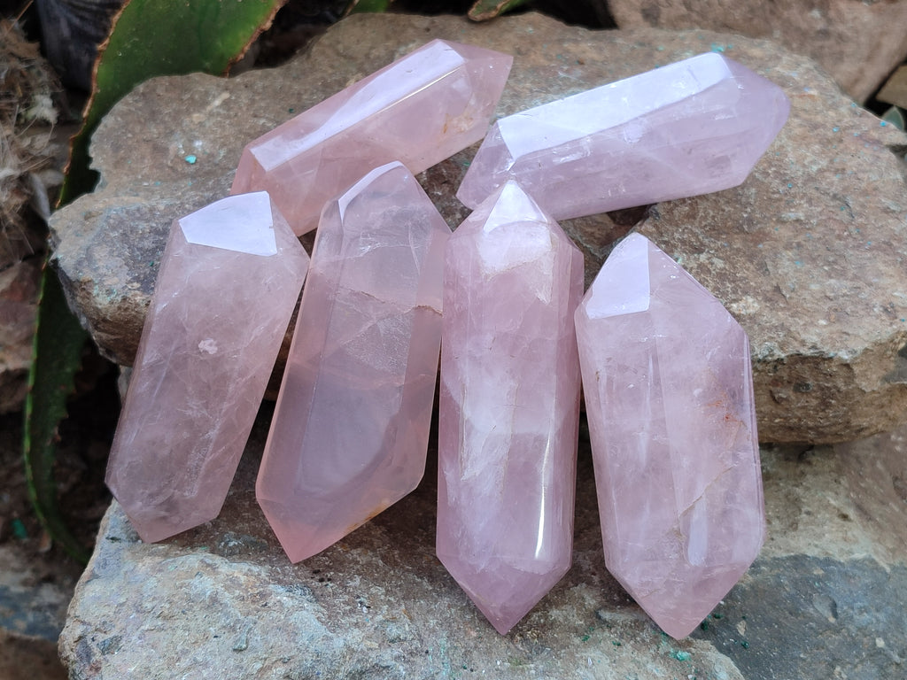 Polished Double Terminated Rose Quartz Points x 6 From Ambatondrazaka, Madagascar - Toprock Gemstones and Minerals 