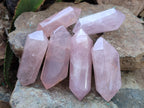 Polished Double Terminated Rose Quartz Points x 6 From Ambatondrazaka, Madagascar - Toprock Gemstones and Minerals 