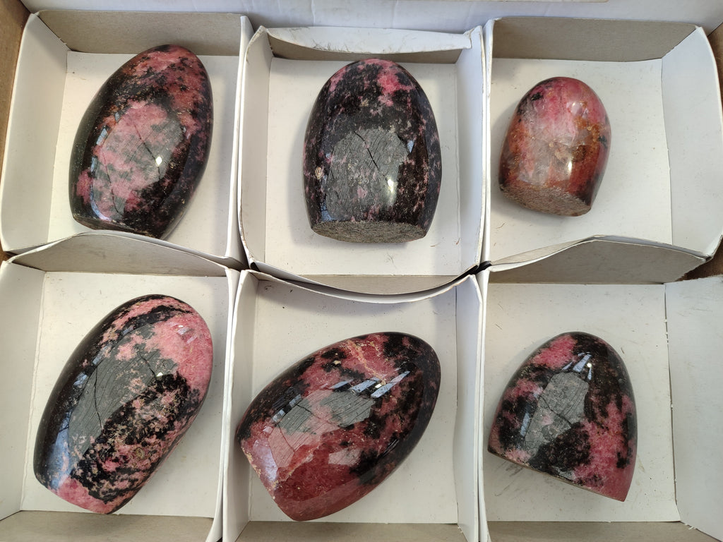 Polished Rhodonite Standing Free Forms x 6 From Ambindavato, Madagascar - Toprock Gemstones and Minerals 