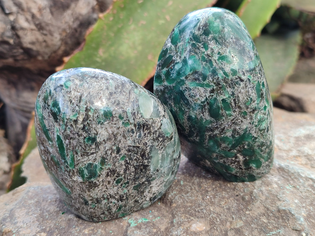 Polished Emerald Mica In Matrix Standing Free Forms x 5 From Mutoko, Zimbabwe - Toprock Gemstones and Minerals 