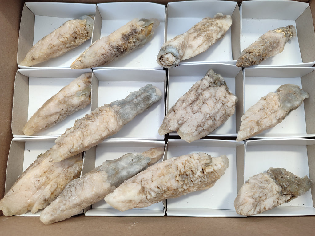 Natural Drusy Quartz Coated Calcite Pseudomorph Specimens x 12 From Alberts Mountain, Lesotho - Toprock Gemstones and Minerals 