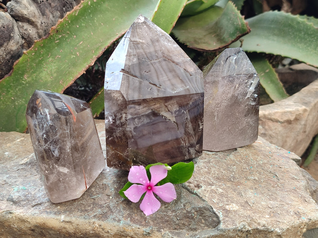 Polished Smokey Quartz Crystals x 3 From Madagascar - Toprock Gemstones and Minerals 