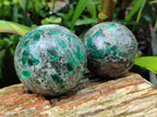 Polished Emerald Mica In Matrix Spheres x 2 From Mutoko, Zimbabwe - Toprock Gemstones and Minerals 