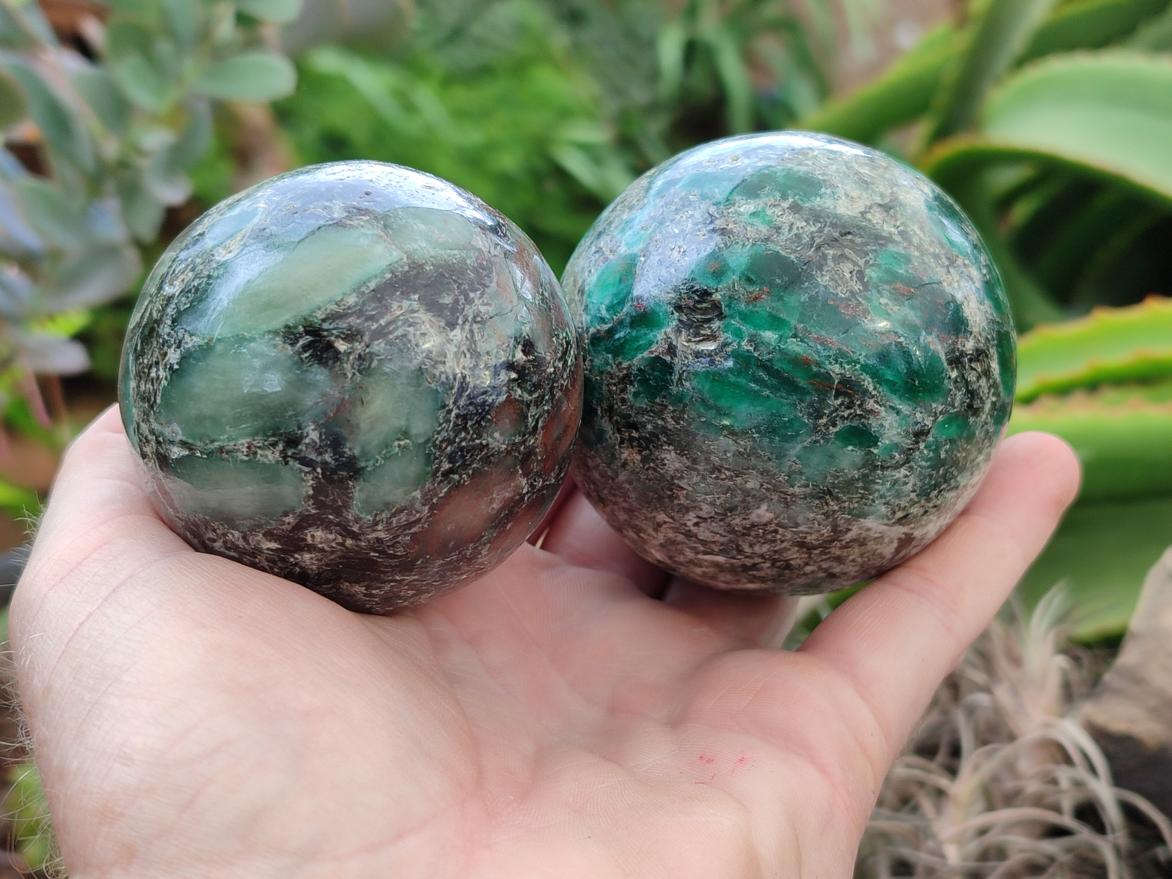 Polished Emerald Mica In Matrix Spheres x 2 From Mutoko, Zimbabwe - Toprock Gemstones and Minerals 