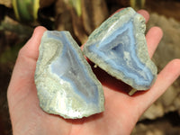 Polished On One Side Blue Lace Agate Geodes x 6 From Nsanje, Malawi