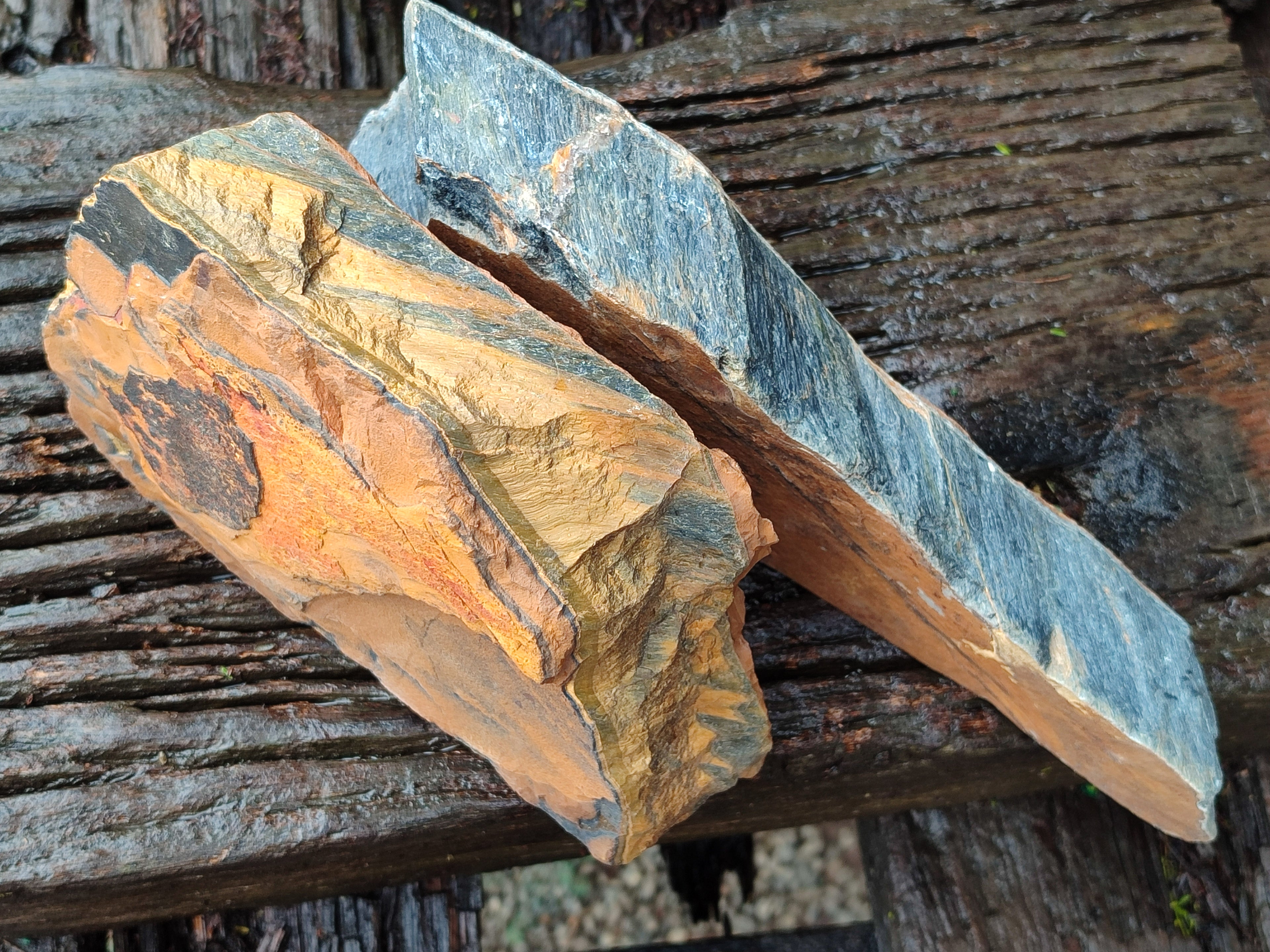 Polished On One Side Tiger's Eye Slabs x 2 From Prieska, South Africa - Toprock Gemstones and Minerals 
