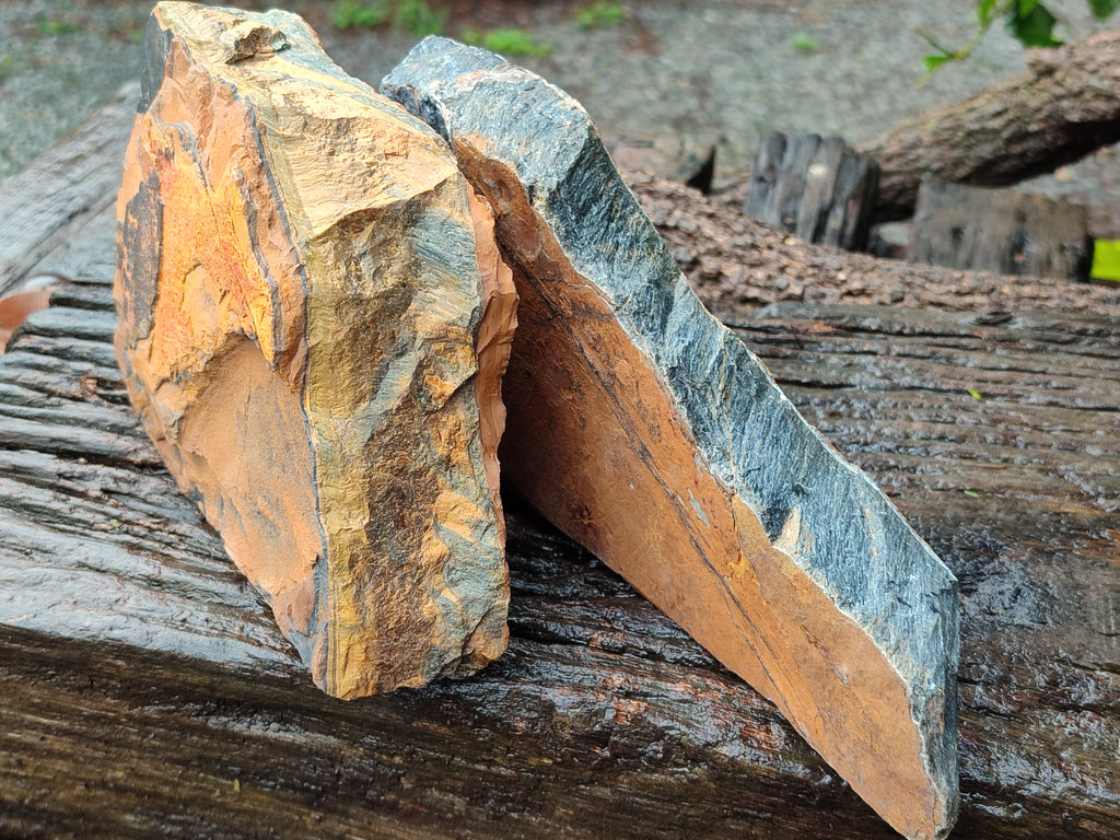 Polished On One Side Tiger's Eye Slabs x 2 From Prieska, South Africa - Toprock Gemstones and Minerals 