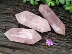 Polished Double Terminated Rose Quartz Points x 3 From Madagascar - Toprock Gemstones and Minerals 