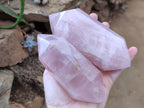Polished Double Terminated Rose Quartz Points x 3 From Madagascar - Toprock Gemstones and Minerals 