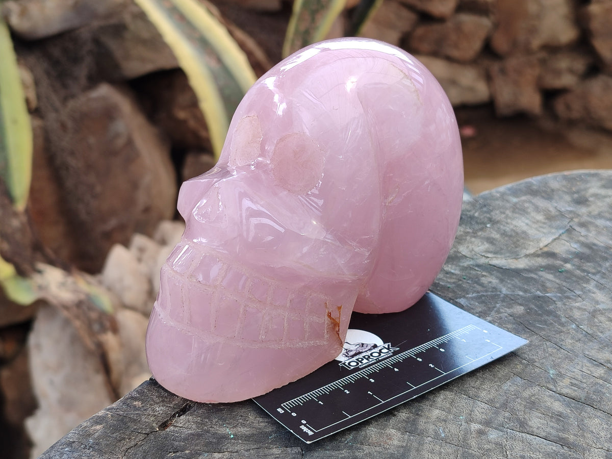 Hand Made Rose Quartz Skull Carving x 1 From Madagascar - Toprock Gemstones and Minerals 