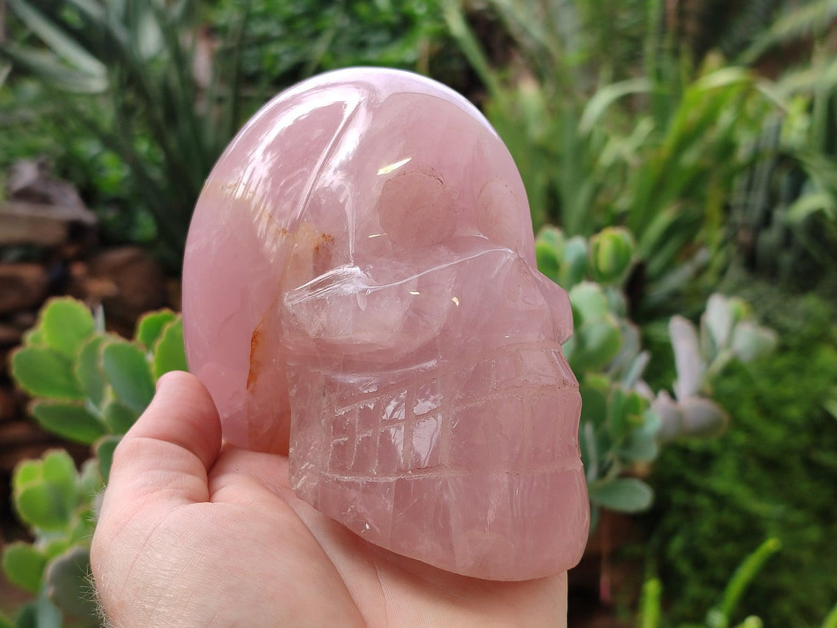 Hand Made Rose Quartz Skull Carving x 1 From Madagascar - Toprock Gemstones and Minerals 
