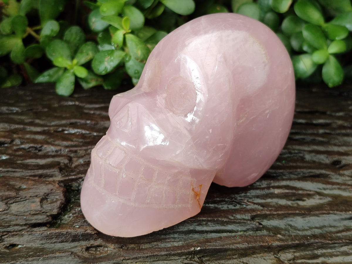 Hand Made Rose Quartz Skull Carving x 1 From Madagascar - Toprock Gemstones and Minerals 