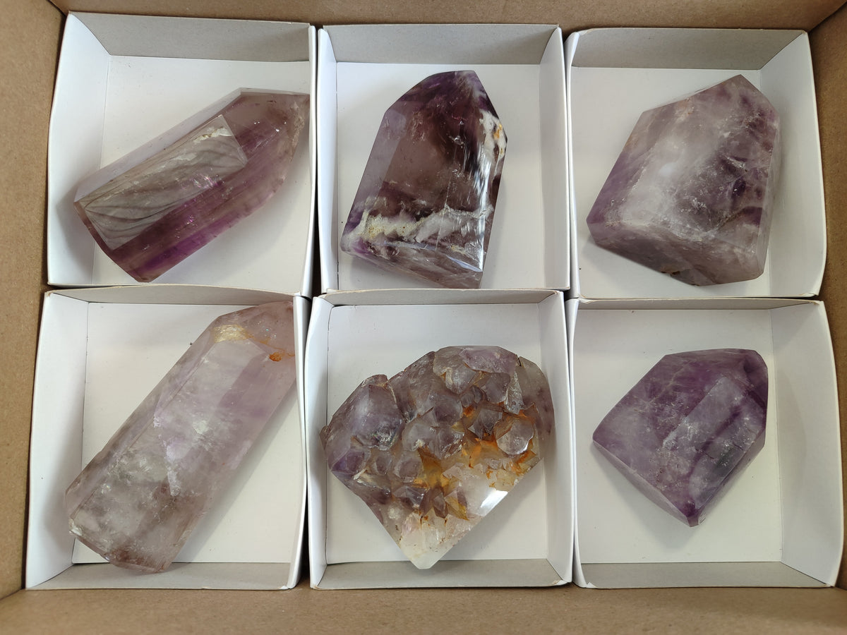 Polished Window Amethyst Quartz Crystals x 6 From Akansobe, Madagascar - Toprock Gemstones and Minerals 