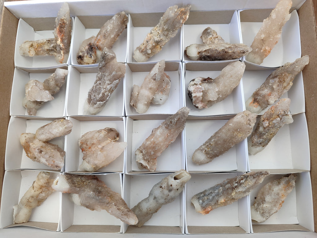 Natural Drusy Quartz Coated Calcite Pseudomorph Specimens x 20 From Lesotho - Toprock Gemstones and Minerals 