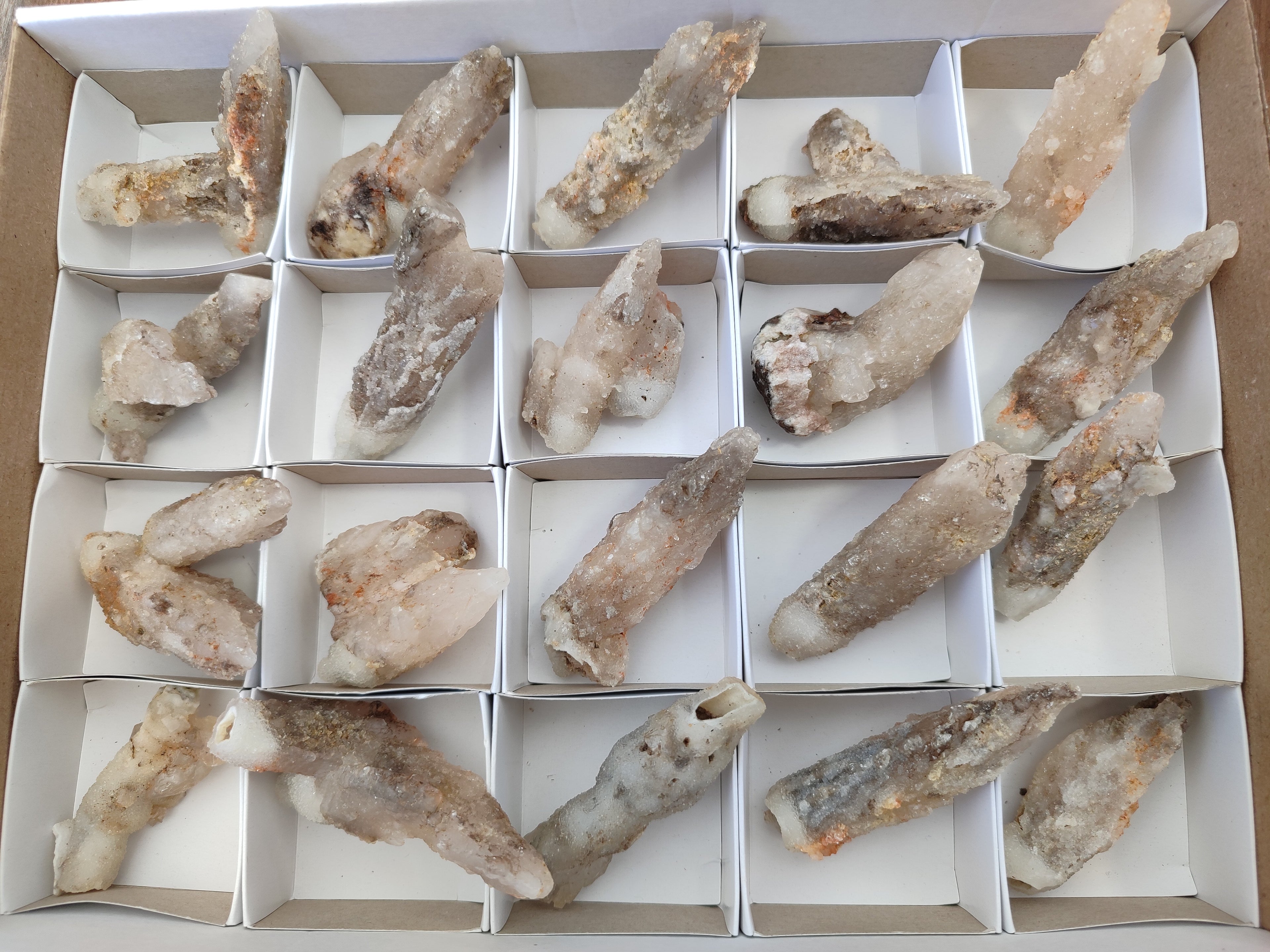 Natural Drusy Quartz Coated Calcite Pseudomorph Specimens x 20 From Lesotho - Toprock Gemstones and Minerals 