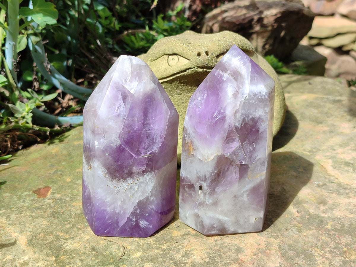 Polished Chevron Amethyst Points x 3 From Madagascar - Toprock Gemstones and Minerals 
