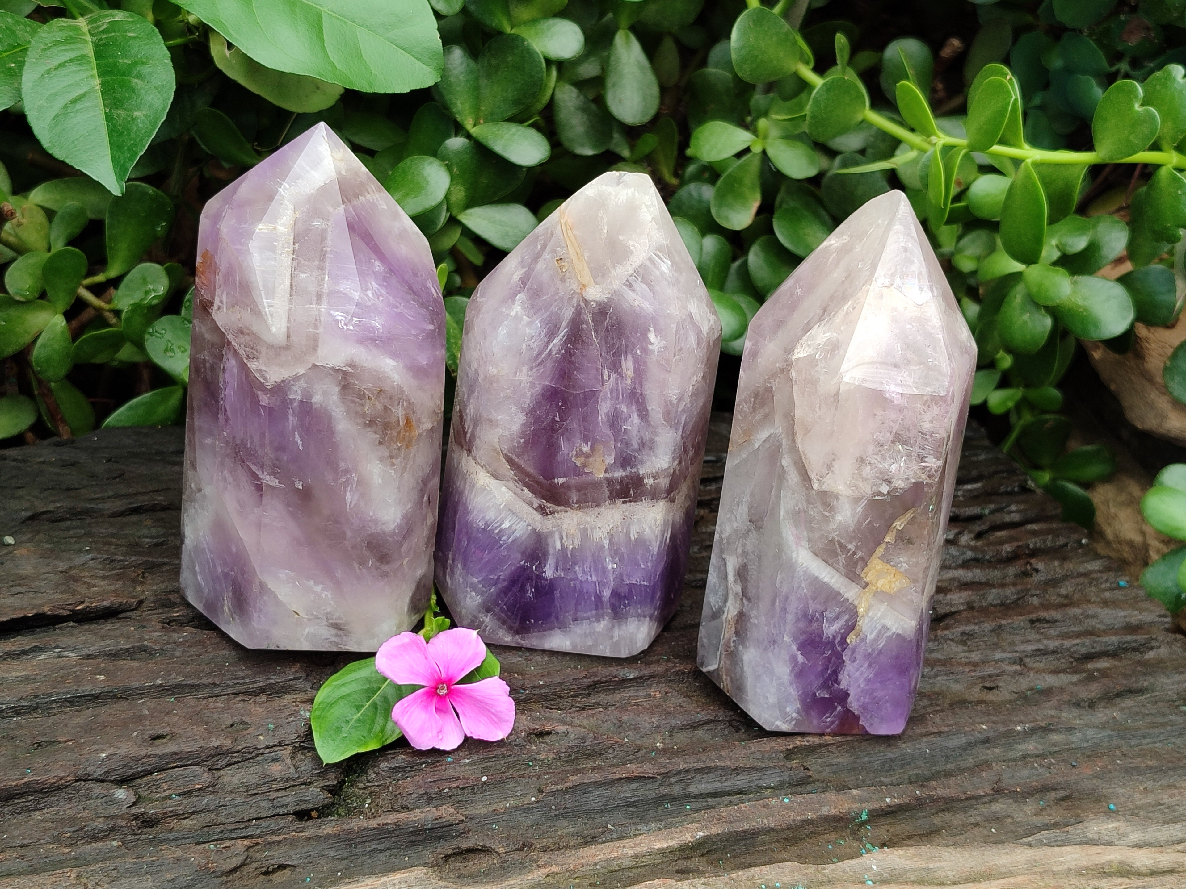 Polished Chevron Amethyst Points x 3 From Madagascar - Toprock Gemstones and Minerals 