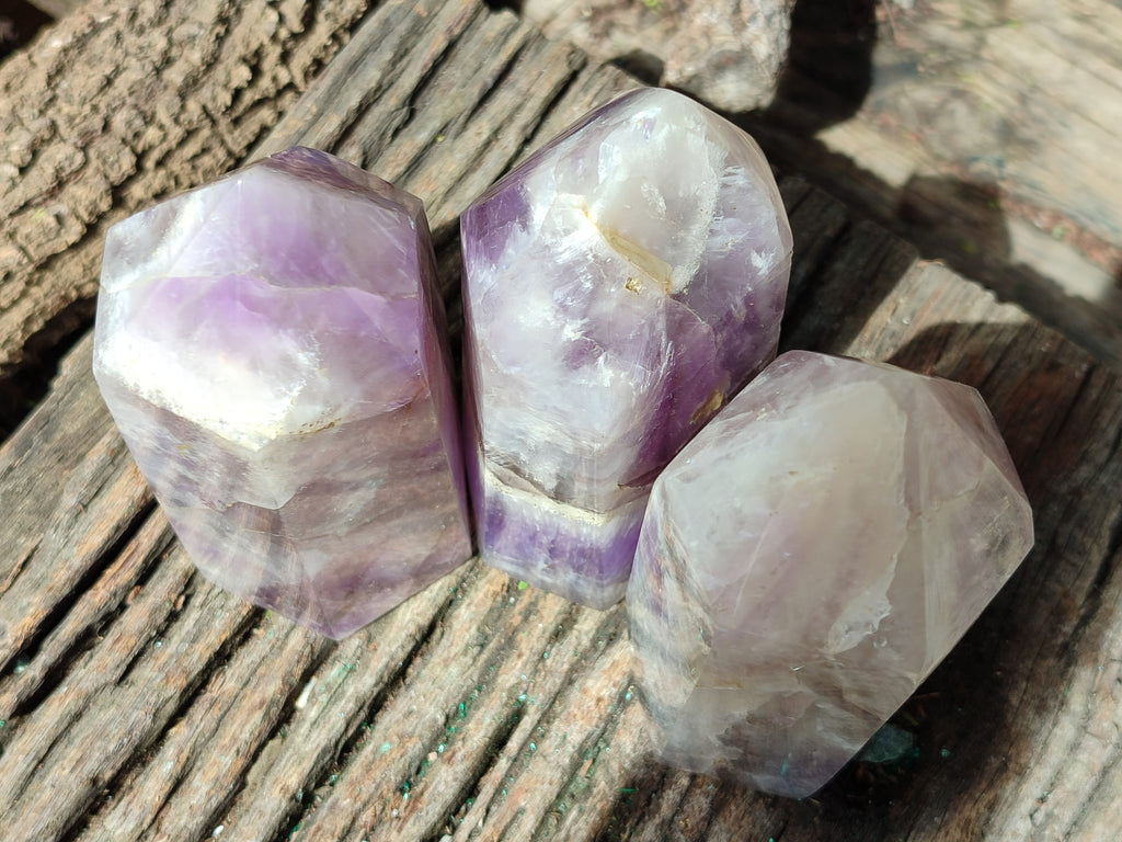 Polished Chevron Amethyst Points x 3 From Madagascar - Toprock Gemstones and Minerals 