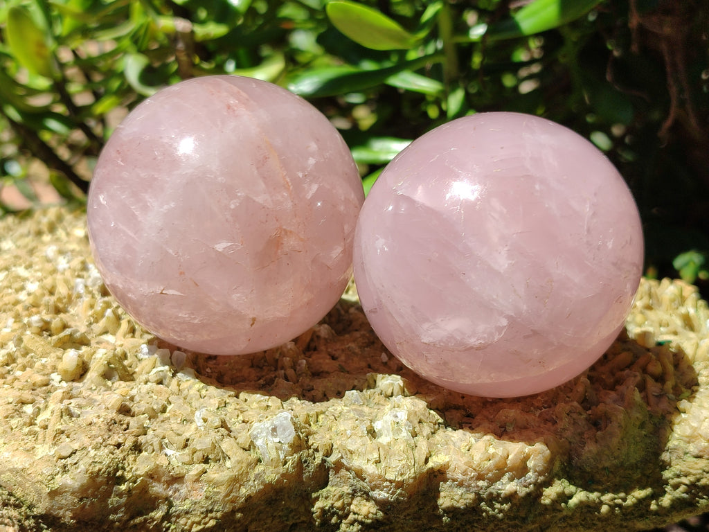 Polished Rose Quartz Spheres x 3 From Ambatondrazaka, Madagascar - Toprock Gemstones and Minerals 