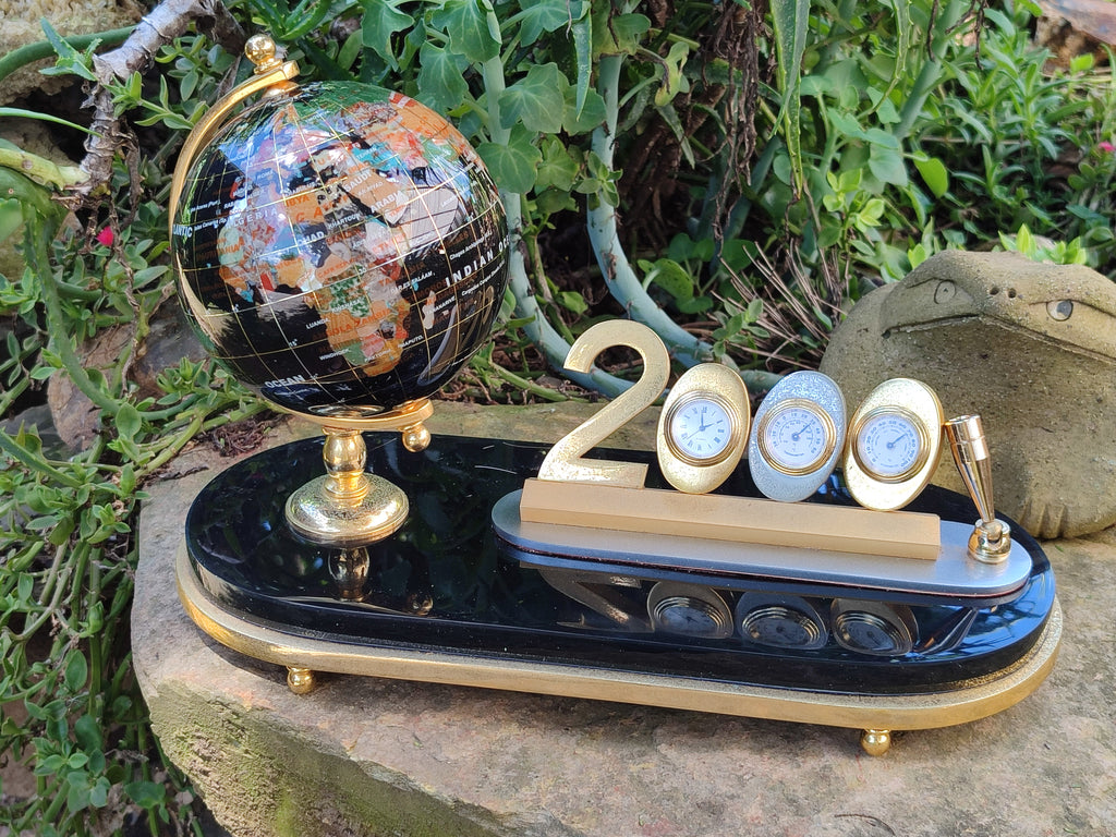 Polished Gemstone World Globe Desk Set x 1 From China - Toprock Gemstones and Minerals 