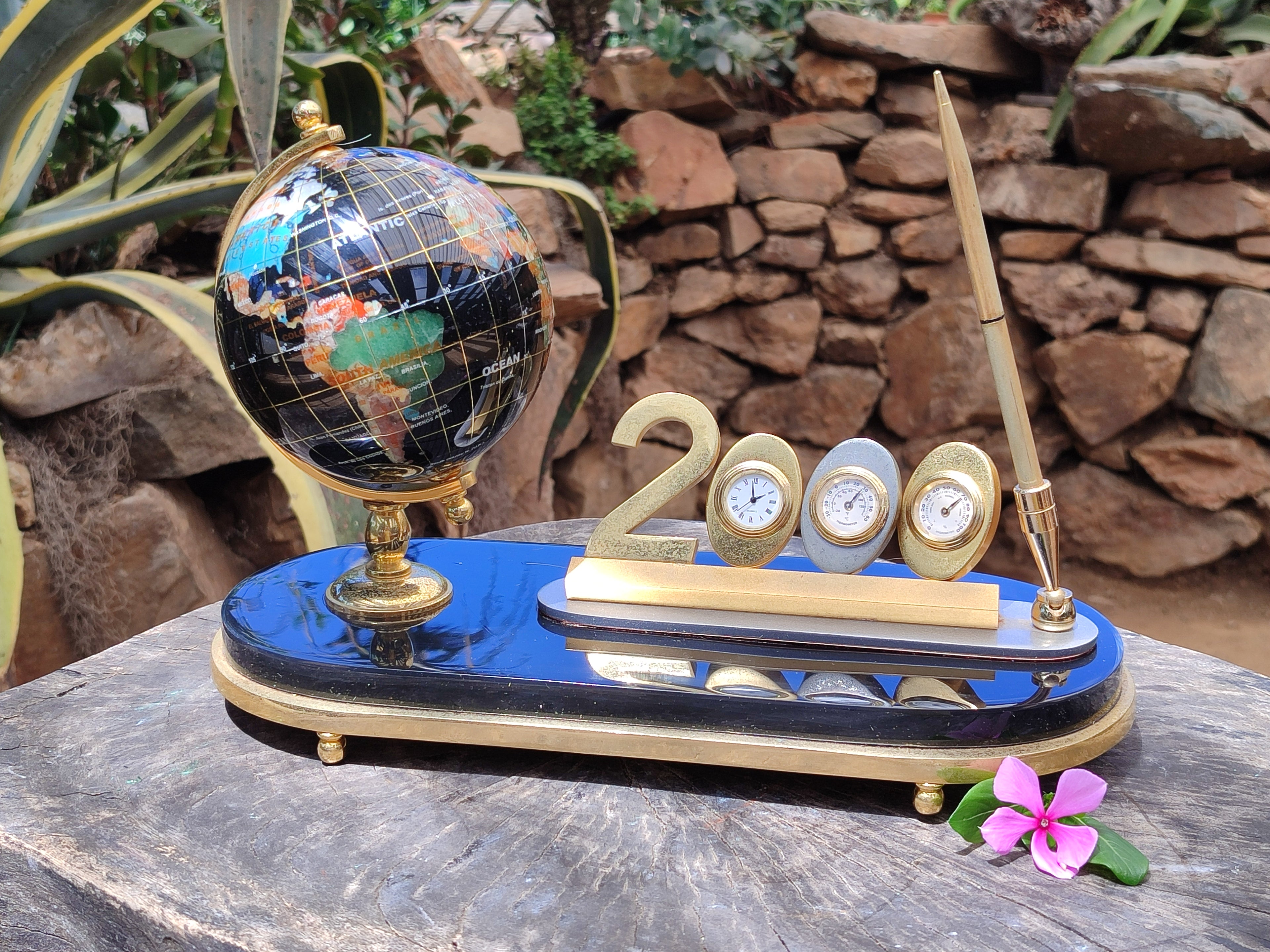 Polished Gemstone World Globe Desk Set x 1 From China - Toprock Gemstones and Minerals 